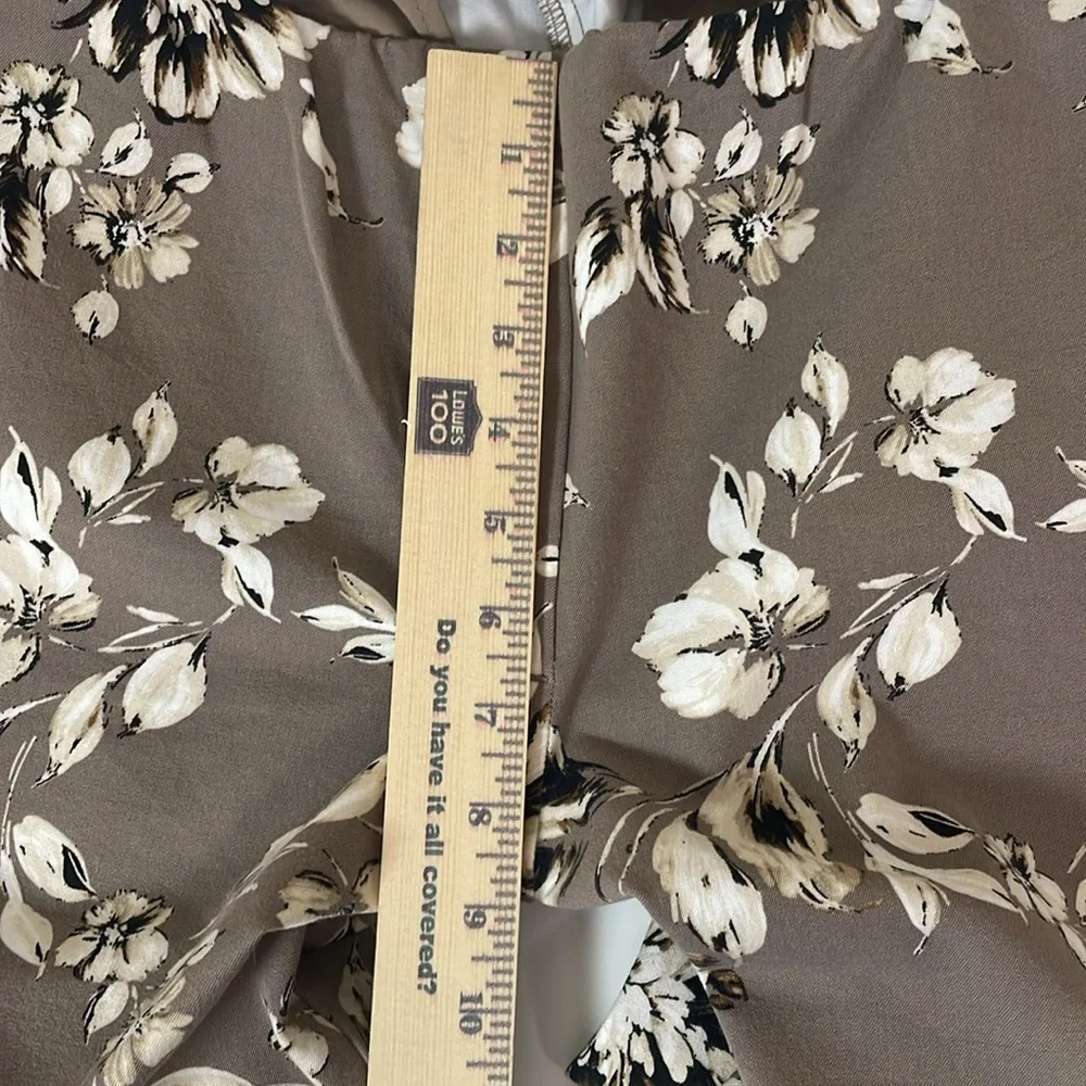 J.JILL Floral Print Pull-On Pants Sz 10 Taupe Neutral Stretch Ankle‎ Trousers - Picture 6 of 10